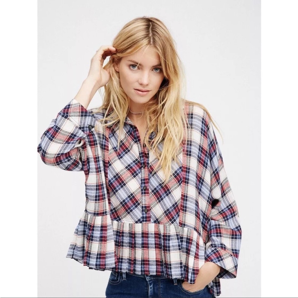 Free people promise me everything plaid peplum top